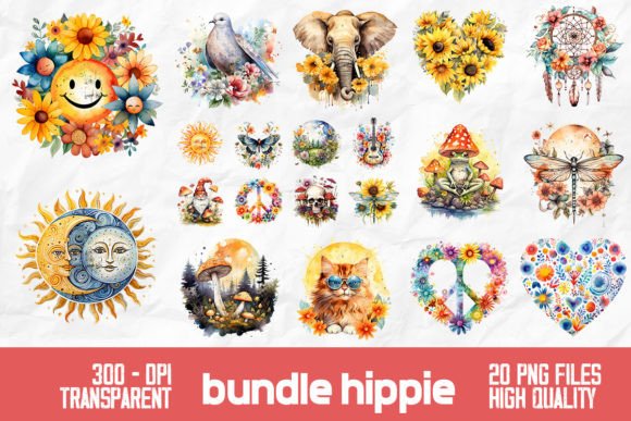 Hippie Wild Flowers Bundle Design: Infuse Groovy, Retro Vibes Into Your Creative Projects